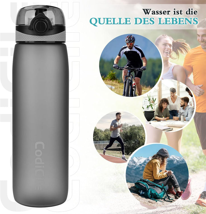 CodiCile Trinkflasche 1L, Wasserflasche 1L BPA-Frei, Auslaufsichere 1 Liter Trinkflasche, Tritan Spo