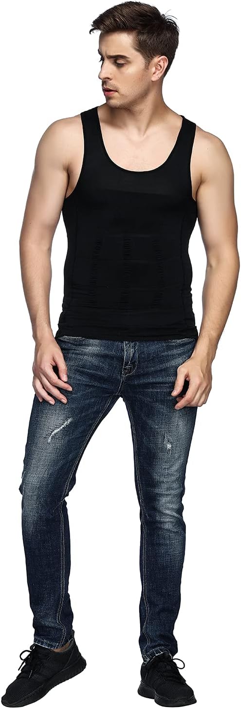 Odoland Unterhemden Herren Shapewear 3er Pack Tank Top Compression Shirt Kompressionsshirt Bauchweg