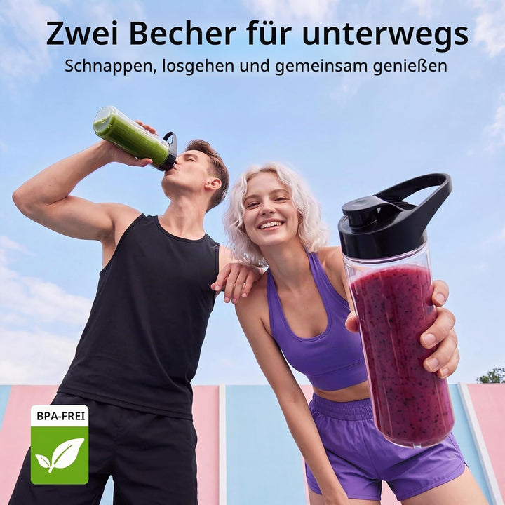 COKUNST Stand Mixer &amp; Go Smoothie Maker, Shake Blender Elektrisch, 2 Becher | 900 W Leistung, 570 ml