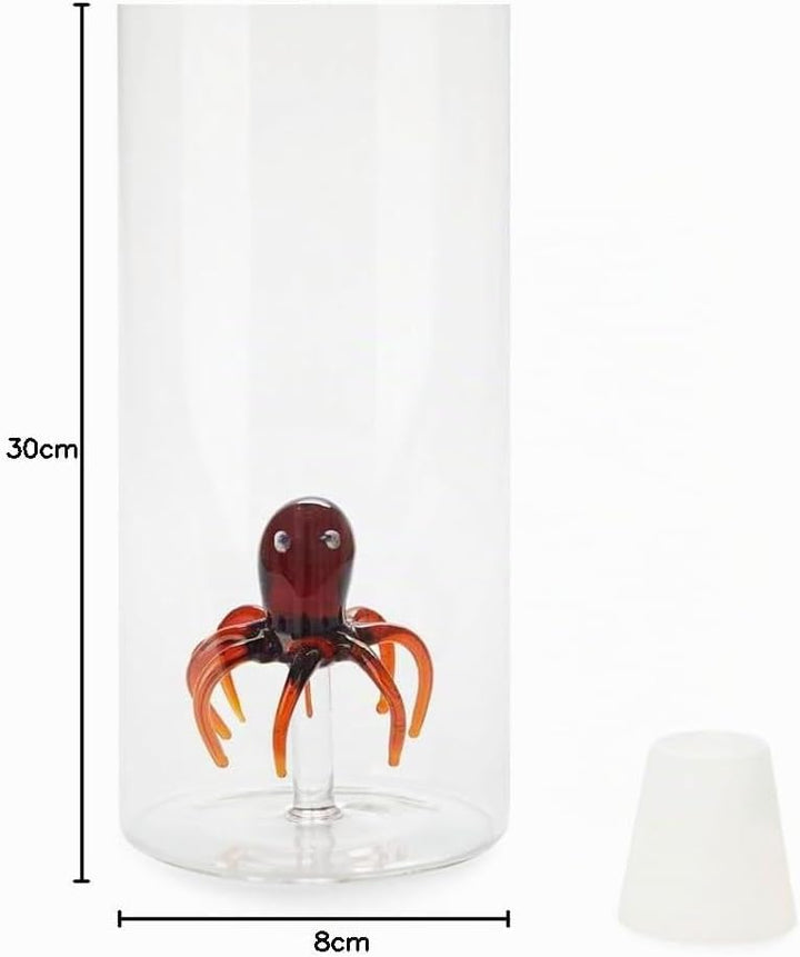 balvi - Atlantis Octopus Wasserflasche aus Glas. Enthält eine Oktopus-Figur. Mit Silikonverschluss.