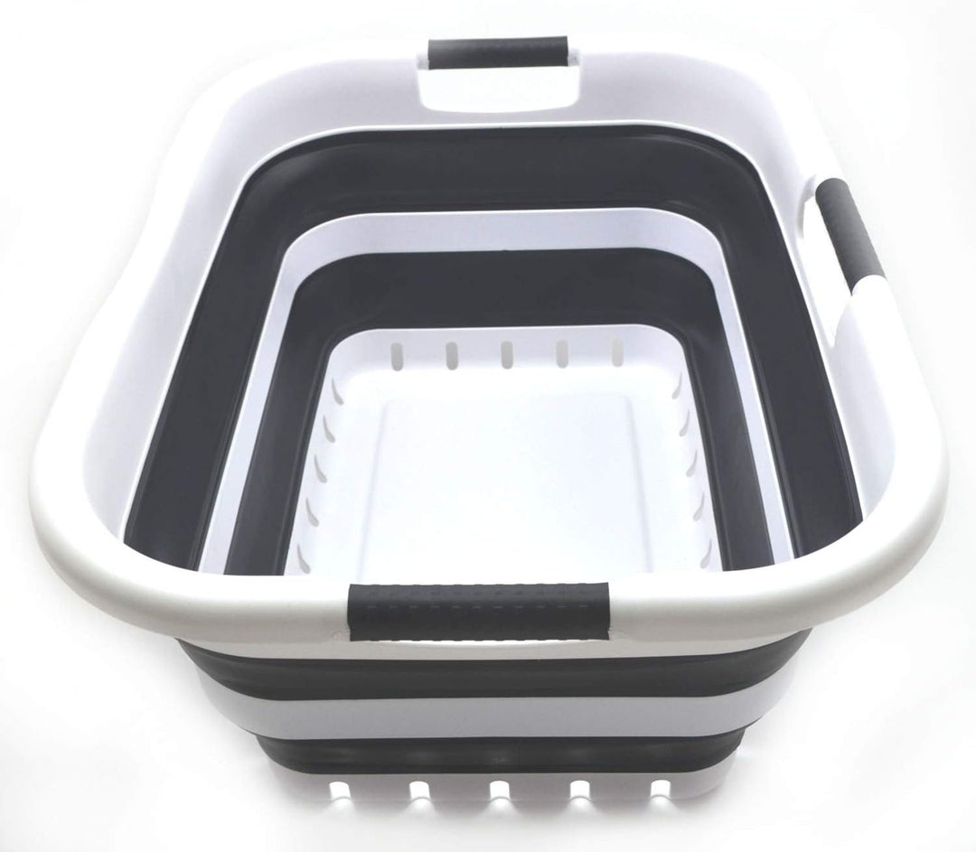 SAMMART 41L Set of 2 Collapsible 3 Handled Plastic Laundry Basket - Foldable Pop Up Storage Containe