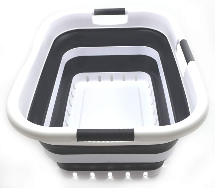 SAMMART 41L Set of 2 Collapsible 3 Handled Plastic Laundry Basket - Foldable Pop Up Storage Containe