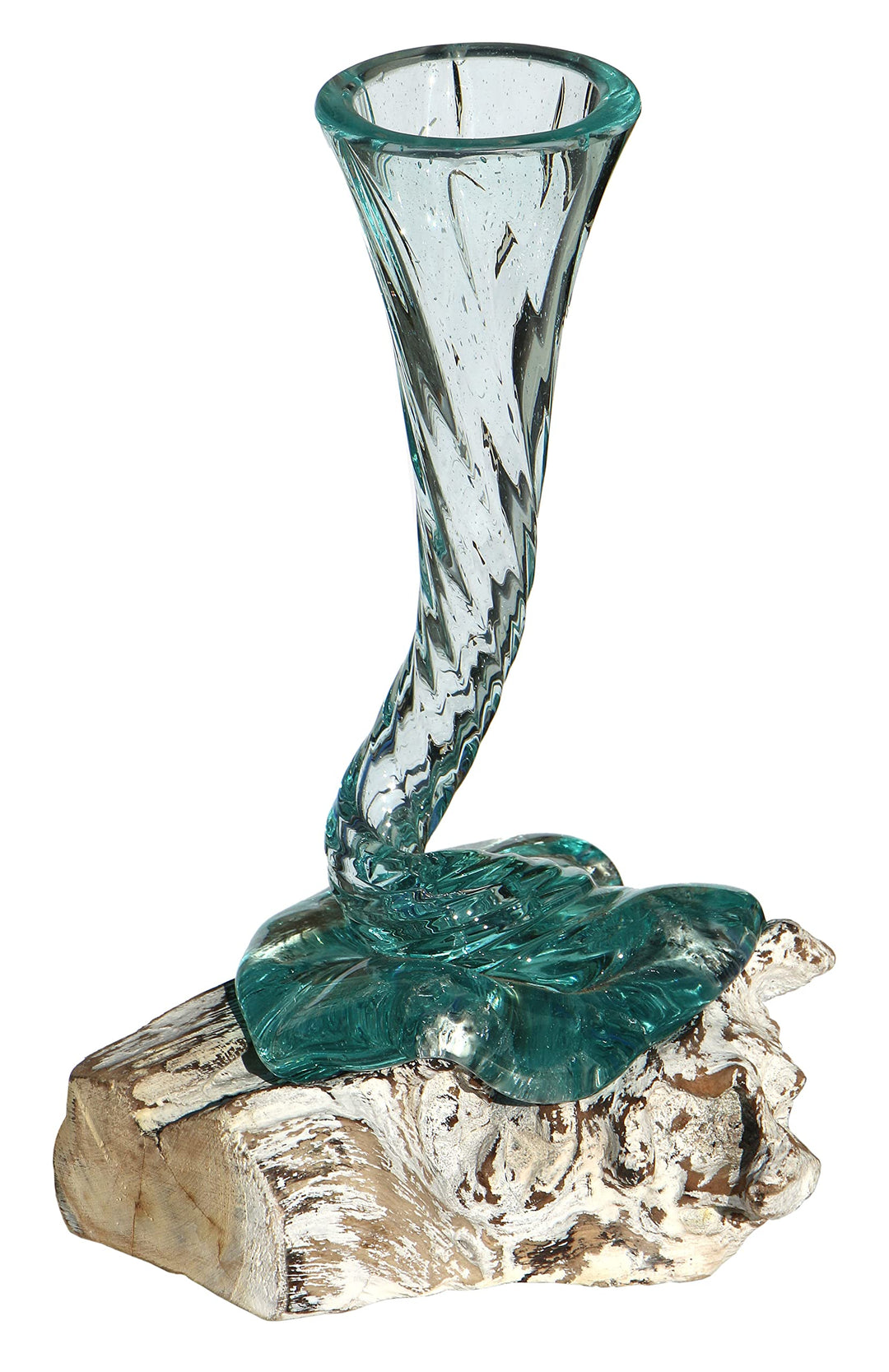 Wogeka - White Line Collection - weisse Glas-Vase Elegance auf Wurzel-Holz als Maritime Mediterrane
