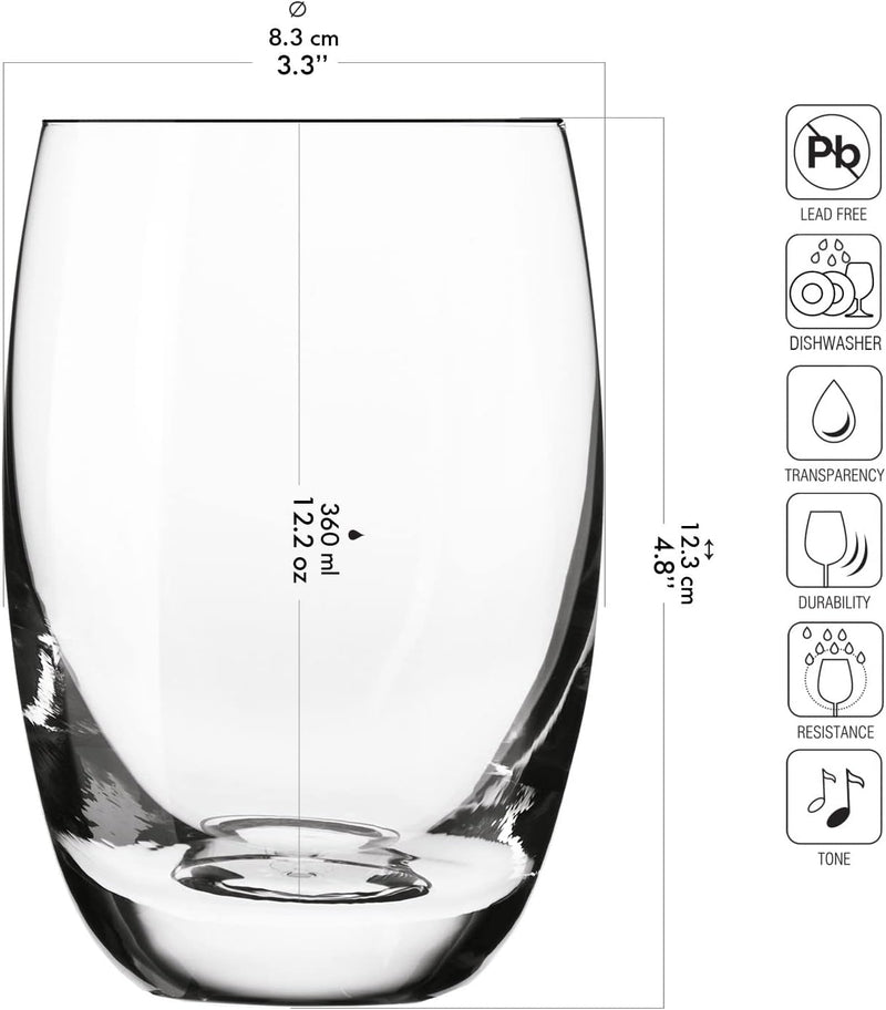 KROSNO Wassergläser Saftgläser Trinkgläser | Set von 12 | 360 ML | Elite Kollektion | Perfekt für zu