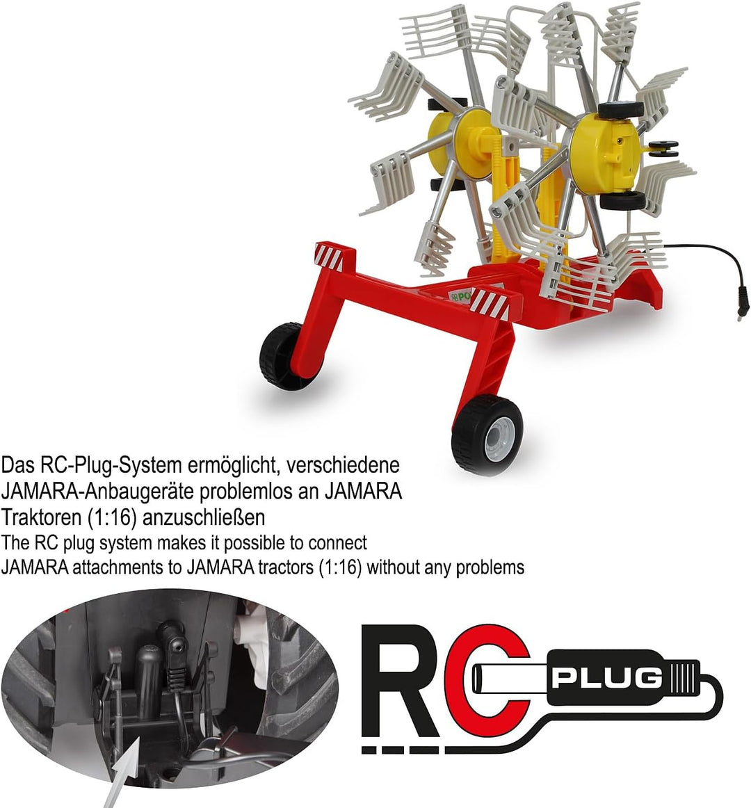 JAMARA Schwader Pöttinger für RC-Traktor 1:16, offiziell lizenziert, Rotierende Zinken während des F