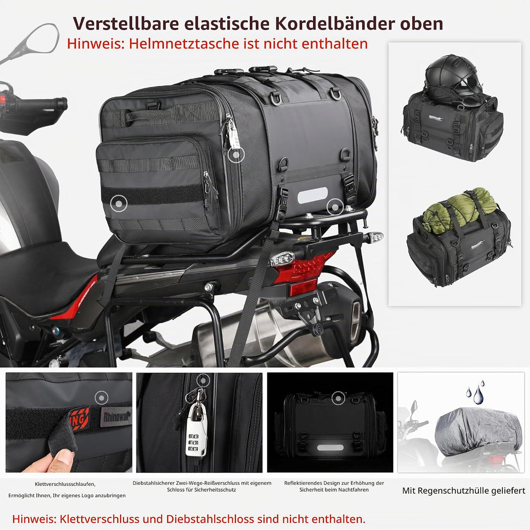 Rhinowalk Motorrad Sitztaschen 33-45L Wasserdicht Motor Rücksitztasche Gepäcktasche Hecktasche Erwei