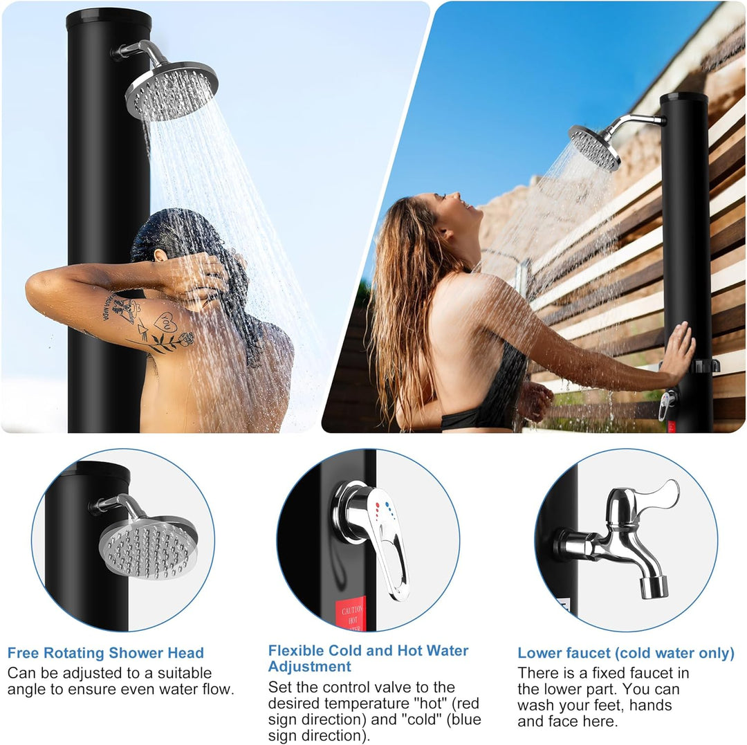 Solar Gartendusche 35Liter -Solardusche mit 360° Drehbarem Duschkopf und Fusshahn, Einstellbare Temp