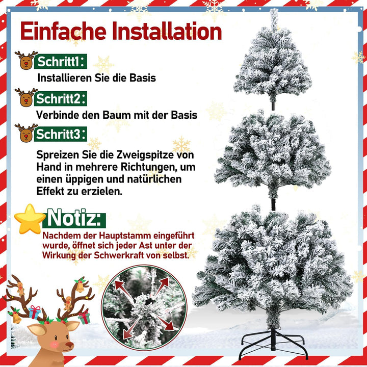 Tubiaz Künstlicher Weihnachtsbaum mit Schnee, 150cm Künstlicher Christbaum für Weihnachtsdeko, Tanne