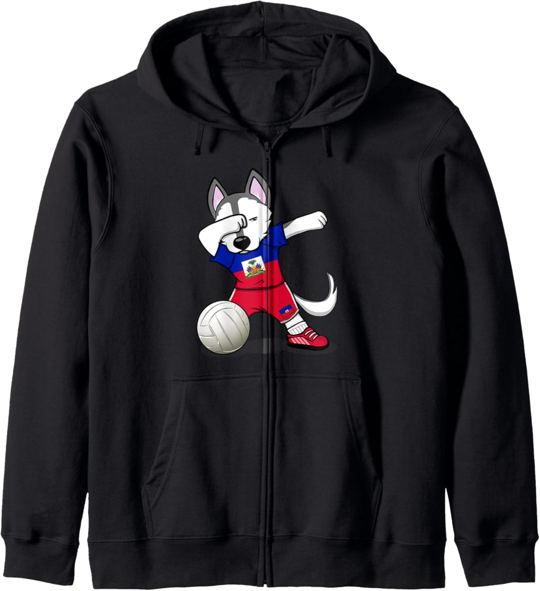 Dabbing Husky Hund Haiti Volleyball Mannschaft Flagge Sport Kapuzenjacke