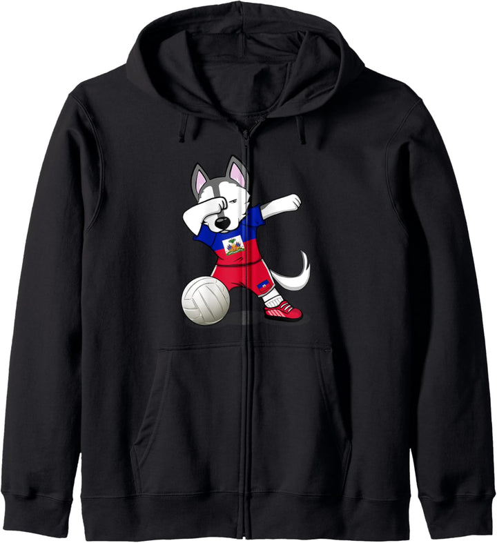 Dabbing Husky Hund Haiti Volleyball Mannschaft Flagge Sport Kapuzenjacke
