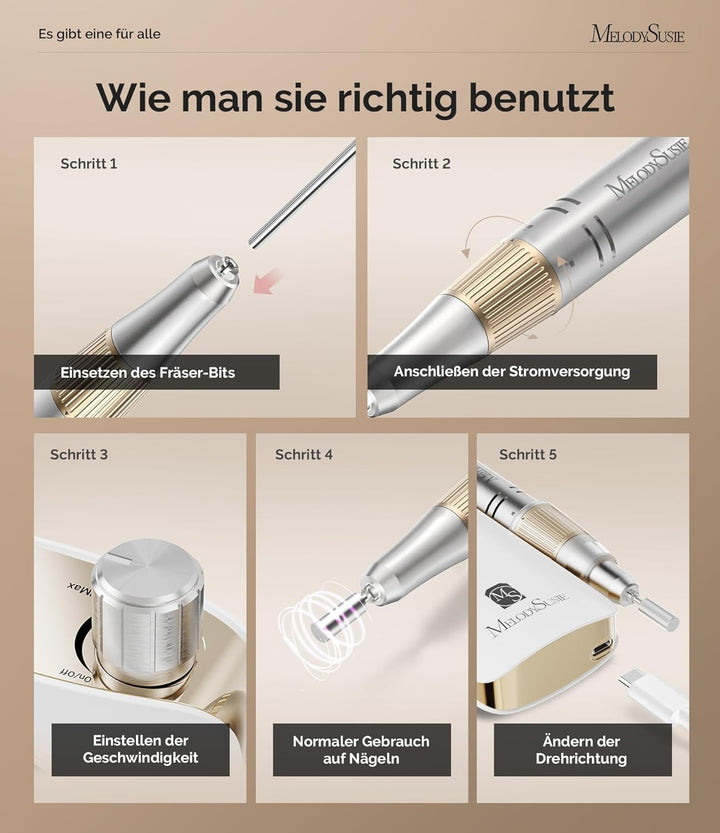 MelodySusie Tragbarer Nagelfräser 30000 RPM, SC320F Professionelle Kabellose Elektrische Nagelfeile