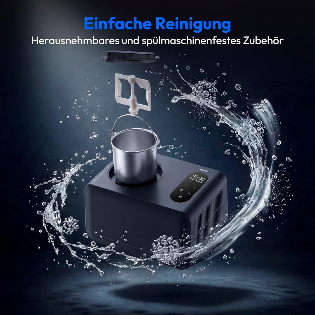 MEDION Eismaschine MD 100087, Kapazität für 1,5 L Eis, kein Vorkühlen notwendig, LED-Display mit Sen