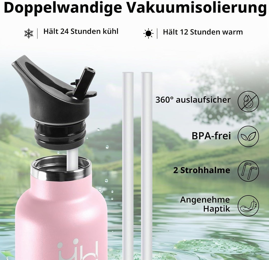 HoneyHolly Trinkflasche 1L, BPA-Frei, Trinkflasche Edelstahl, Thermosflasche, Auslaufsichere Isolier