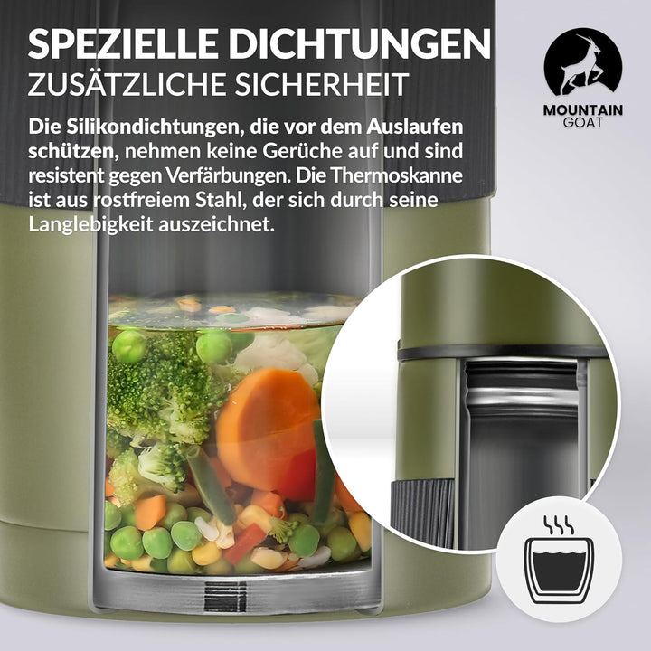 MOUNTAIN GOAT Thermobehälter für Essen 1L aus Edelstahl, Doppelwandig, Druckentlastungsventil, Isoli