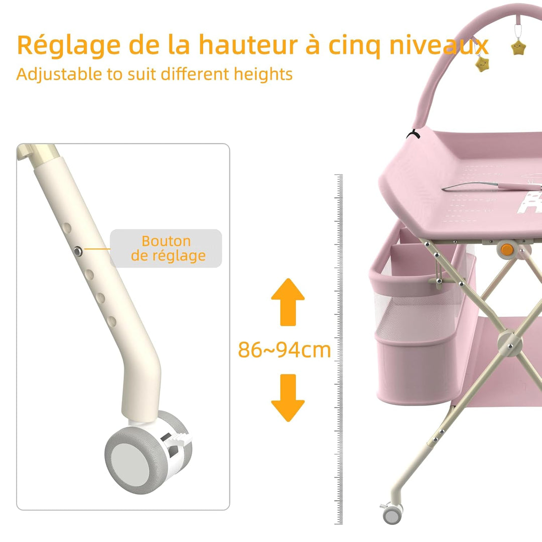 OHMG klappbare Wickelkommode Wickeltisch, Baby Wickelkombi, mit Wickelauflage Sicherheitsgurt und Ab