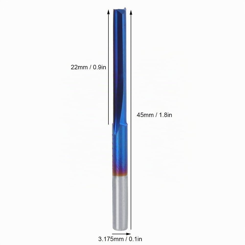 10Pcs 3.175mm CNC Fräser Hartmetall 2-Flöten Gerade Nano Blue Coating Schaftfräser, Grifffräswerkzeu