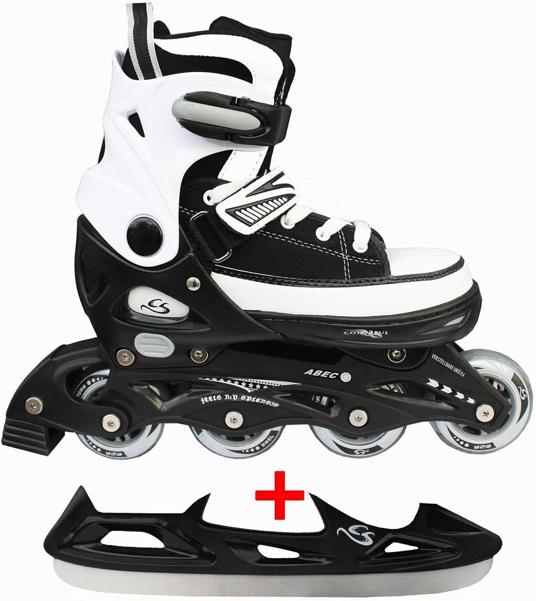 Cox Swain Sneak 2in1 grössenverstellbare Kinder Inline Skates und Schlittschuhe mit PU Gummirollen s