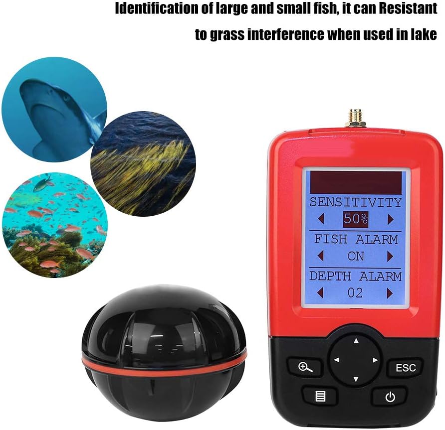 Tragbare Fish Finder Wireless Sonar Sensor Fischköder Echolot mit Wassertemperatur Tiefe Farbdisplay