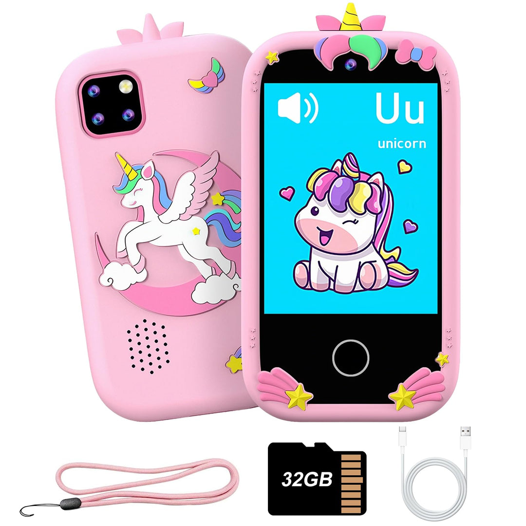 3T6B Kinder Handy Smartphone, Kinderkamera mit Dual Kamera, 2.8 Inch Touchscreen Lerntelefon Lernspi