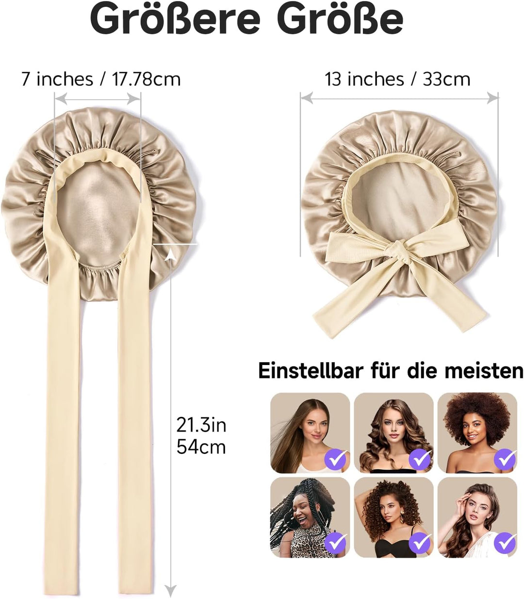 Umisleep 22 Momme Schlafmütze aus 100% Maulbeerseide, doppelseidige weiche Nachtmütze für lockiges H