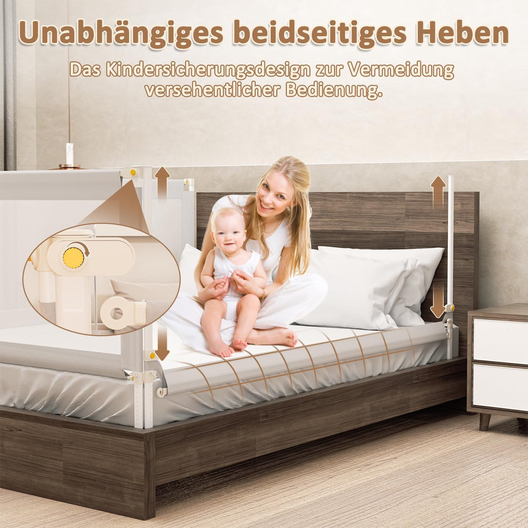 Eulenke Bettgitter Klappbar, 2x180cm und 1x150cm Bettgitter Rausfallschutz, Bettschutzgitter für Kin