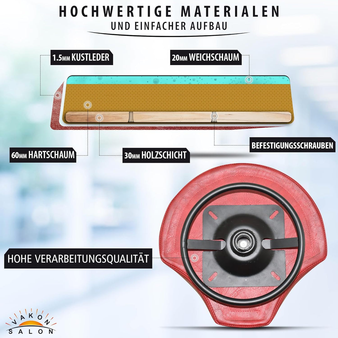 Design ergonomischer Rollhocker auf Rollen Rot - Höhenverstellbarer von 55 bis 75 cm mit Fussring -