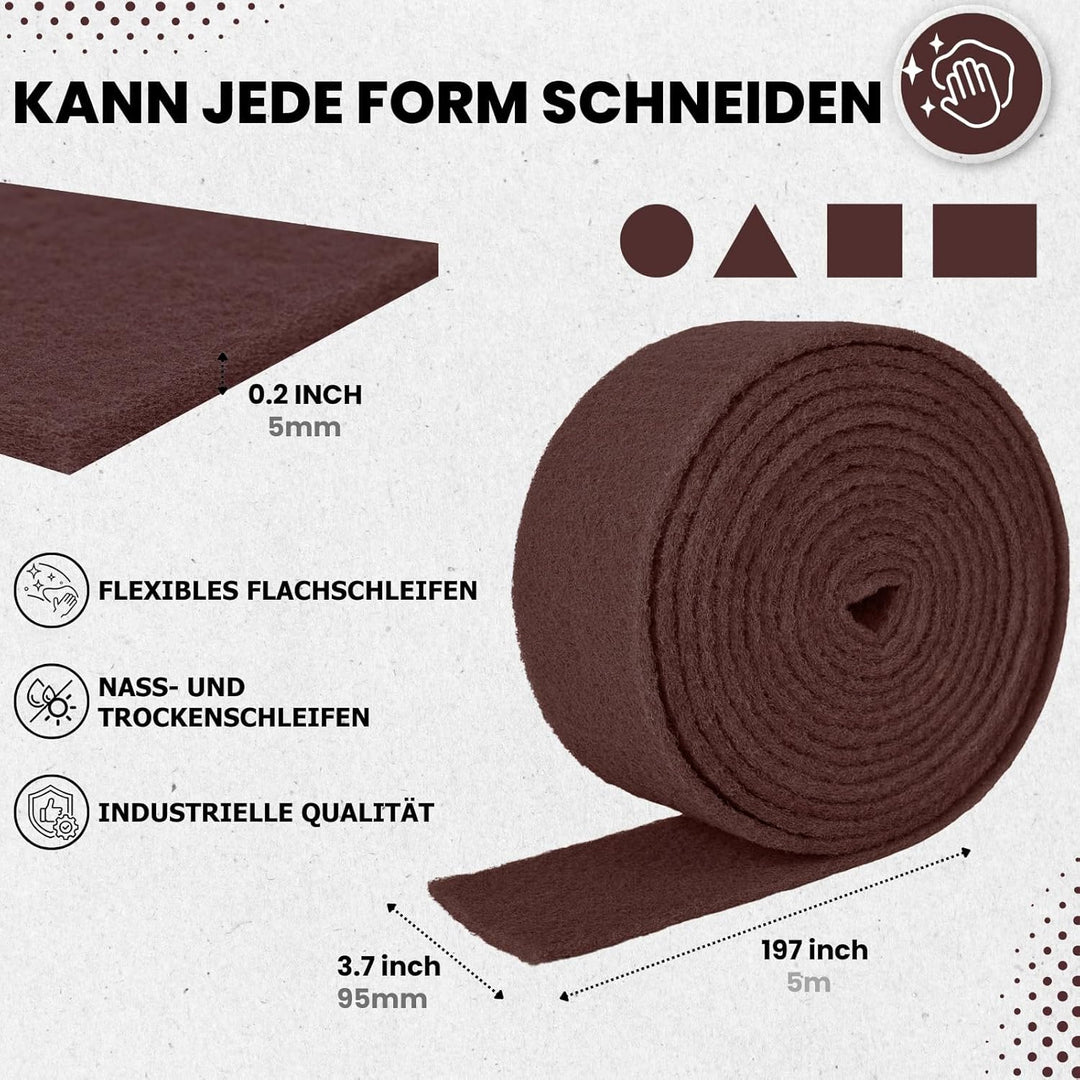Schleifvlies Rolle 5 m x 95 mm Korn 400, Schleifpad/Schleiffleece für Holz, Edelstahl, Metall und Sc