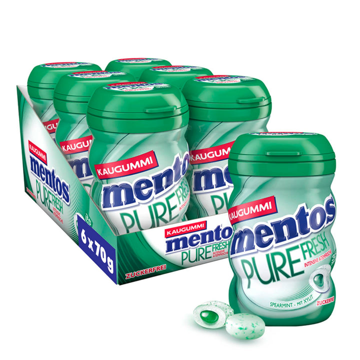 Mentos Kaugummi Pure Fresh Spearmint, 6 Boxen zuckerfreie Chewing Gum Dragees mit Spearmint-Geschmac