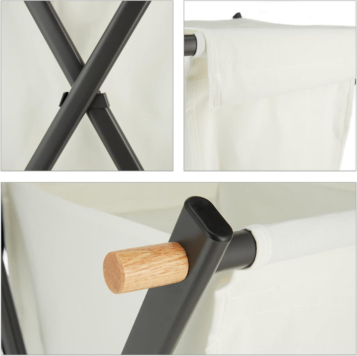 Relaxdays Wäschekorb, klappbar, Wäschesammler mit Deckel, Stahl & Stoff, 50 Liter, HBT: 71 x 45 x 42