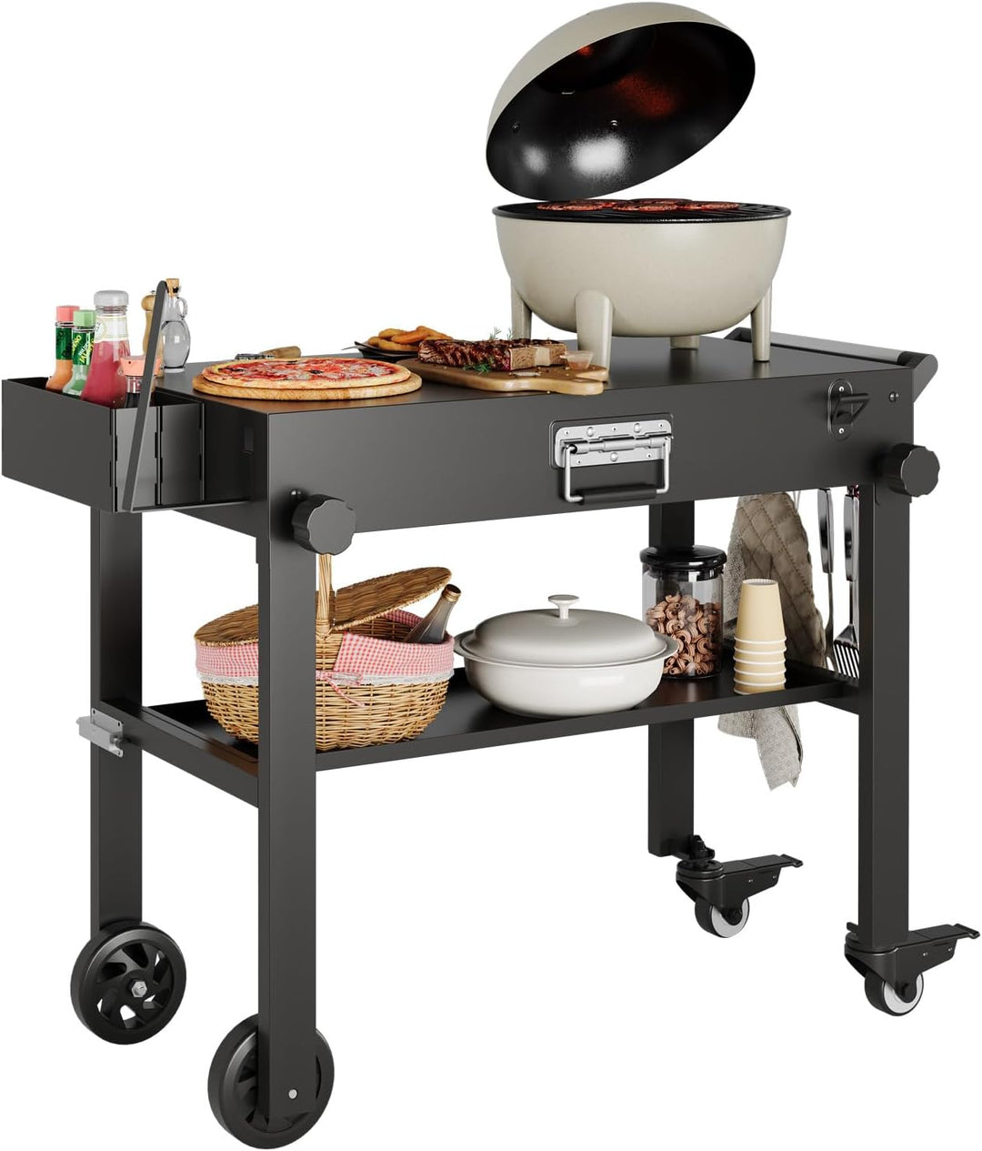GarveeLife Mobiler BBQ Grillwagen für Blackstone Griddle 17"/22" – Faltbarer Edelstahl Grilltisch mi