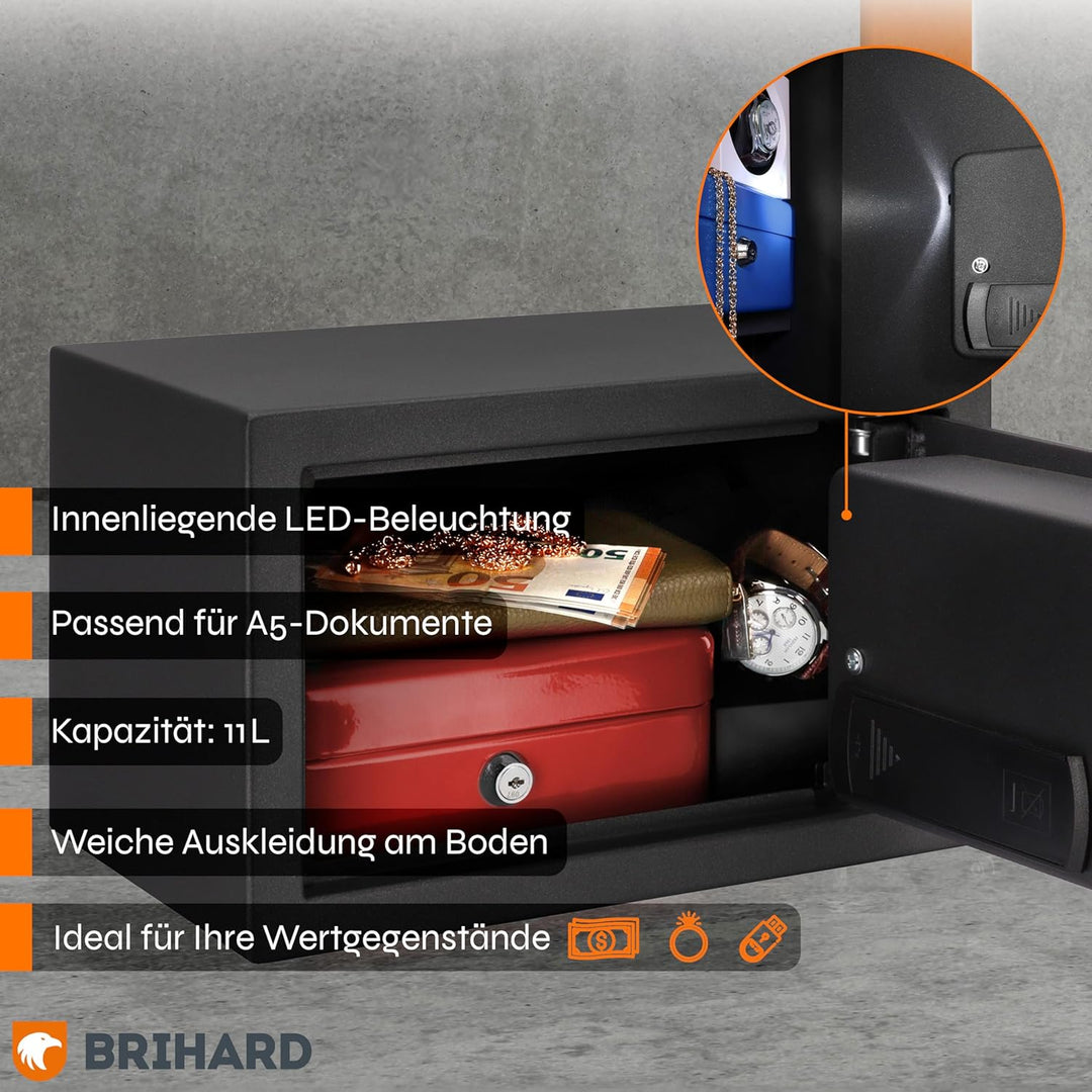 Brihard Home Electronischer Safe Kompakt - 20x31x20cm Kompakte Sicherheitsbox mit LED-Bildschirm mit