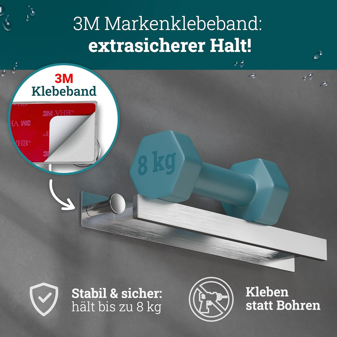 husman Handtuchhalter ohne Bohren | Edelstahl gebürstet Gäste | Handtuchstange zum Kleben für Bad &