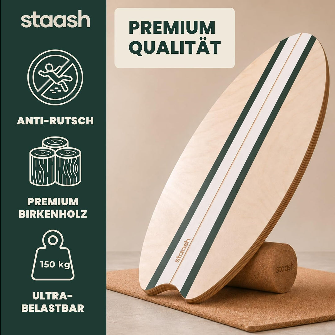 STAASH® Pro Balance Board inkl. Schutzmatte & Rolle + VIDEOKURS - Gleichgewichtstrainer für Indoor-S