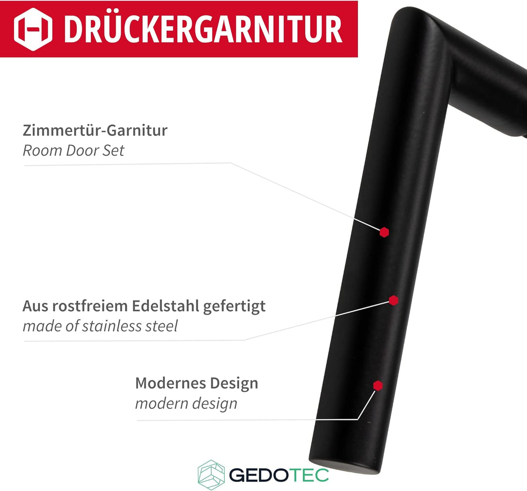 Gedotec Drückergarnitur Schwarz matt [BB - Buntbart] 1x Tür Beschläge Rund-Rosette I Türgriffe Innen