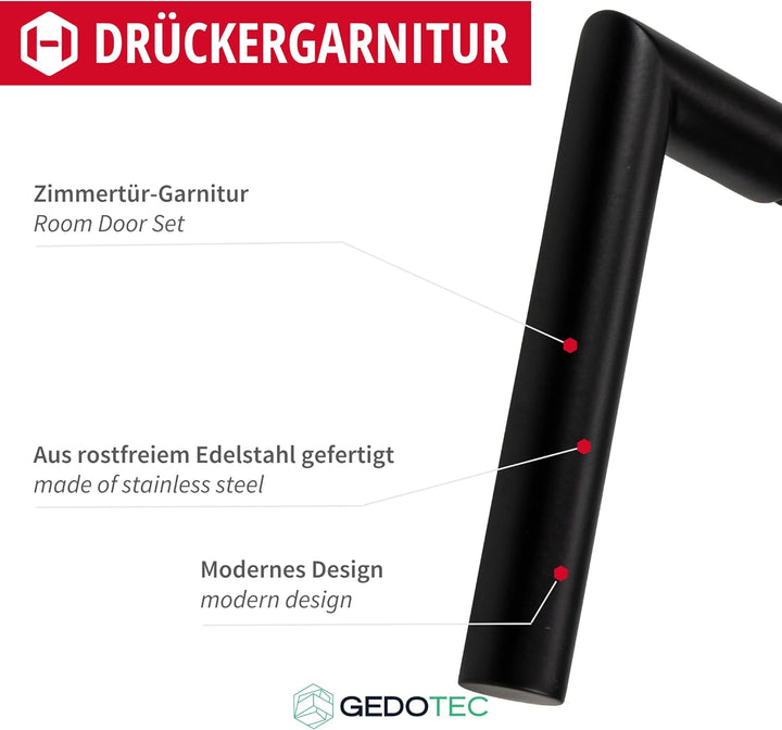 Gedotec Drückergarnitur Schwarz matt [BB - Buntbart] 1x Tür Beschläge Rund-Rosette I Türgriffe Innen
