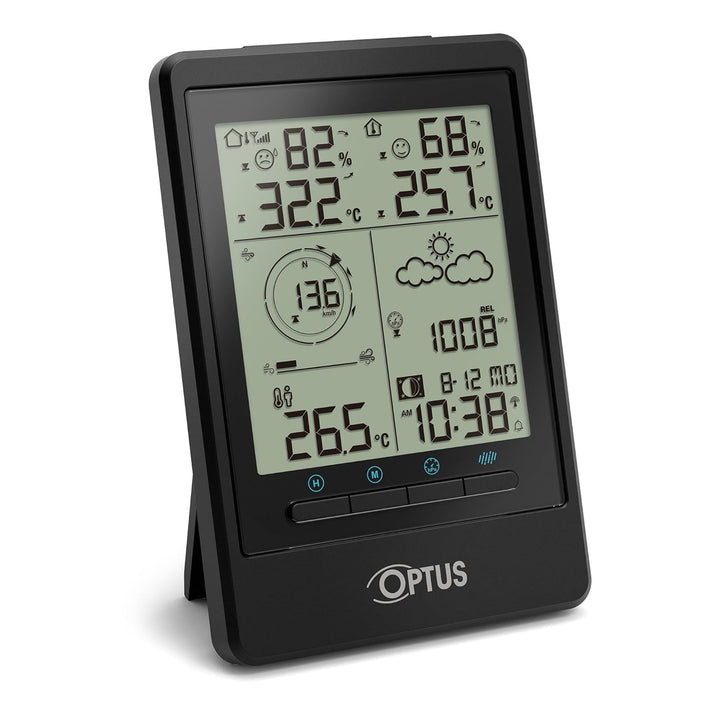 Optus 5-in-1 Funk-Wetterstation mit Aussensensor – Messung von Temperatur, Luftfeuchtigkeit, Wind, R