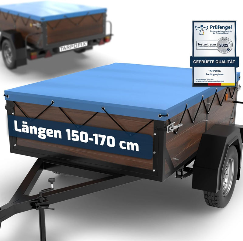 Tarpofix® Anhängerplane Flachplane 150 x 115 x 7,5 cm - inkl. Planenseil - randverstärktes Anhänger