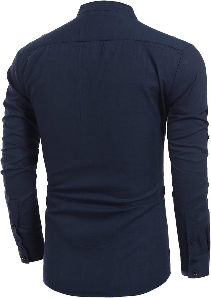 COOFANDY Hemd Herren Langarm Leinenhemd Baumwolle Henley Shirt Casual Regular Fit Sommerhemd S Dunke