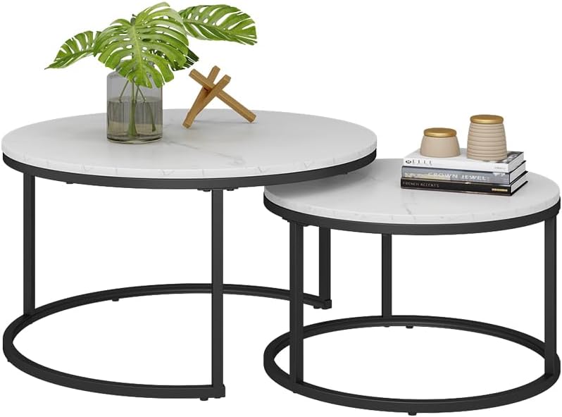 Vicco Couchtisch Set Montreal, Marmor Weiss, 77 x 40 cm 2 Teile, Weiss