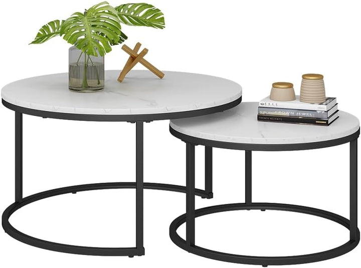 Vicco Couchtisch Set Montreal, Marmor Weiss, 77 x 40 cm 2 Teile, Weiss