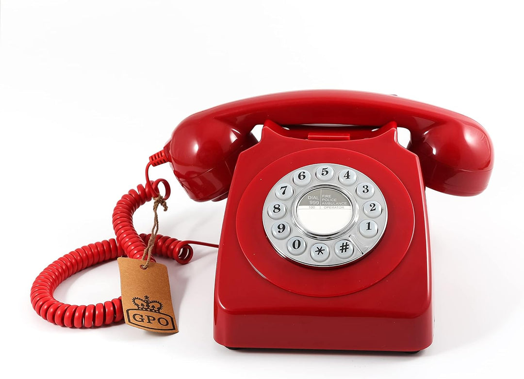 GPO 746 Retro Festnetztelefon im Stil der 70er Jahre mit Druckknopf-authentischer Klingelton- Rot Ro