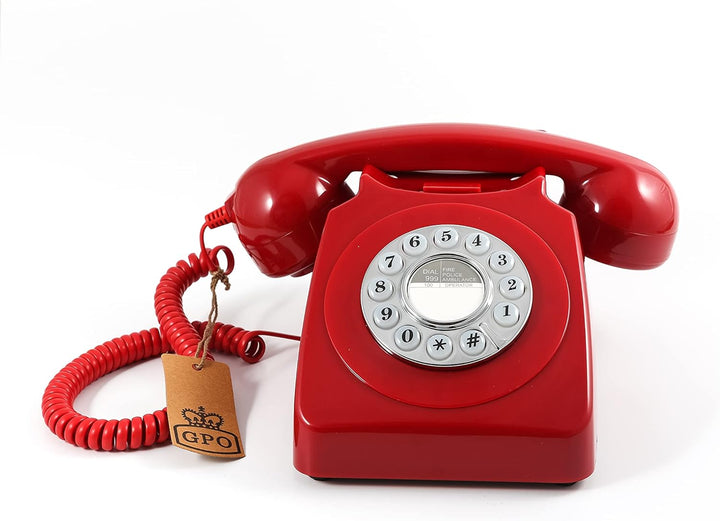 GPO 746 Retro Festnetztelefon im Stil der 70er Jahre mit Druckknopf-authentischer Klingelton- Rot Ro