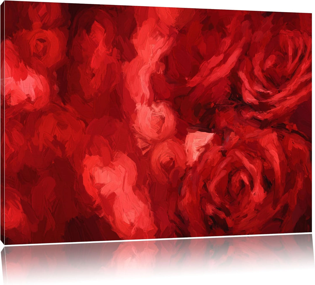 Pixxprint DREI rote Rosen als Leinwandbild/Grösse: 100x70 cm/Wandbild/Kunstdruck/fertig bespannt, 10