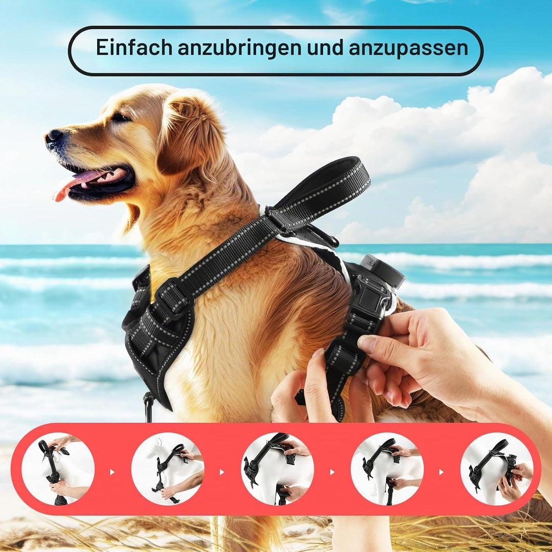 Hundegeschirr Leuchtend Aufladbar, LED Hundegeschirr Verstellbar Reflektierend mit Griff, Weich Gepo
