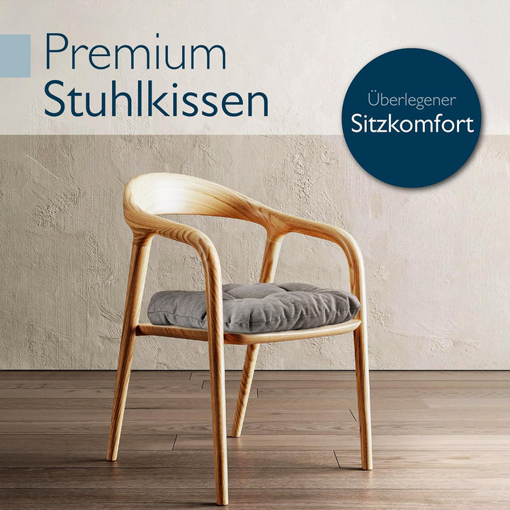 Beautissu 4er Set Premium Stuhlkissen UV-beständig robust für Balkonstühle | 35x35cm Hellgrau 8cm di