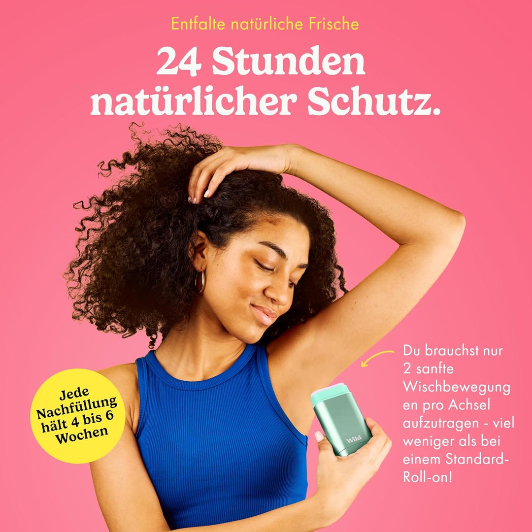Wild - Natürliches nachfüllbares Deo - Aluminiumsalzfrei - Metallicblauer Deobehälter mit Nachfüll-S