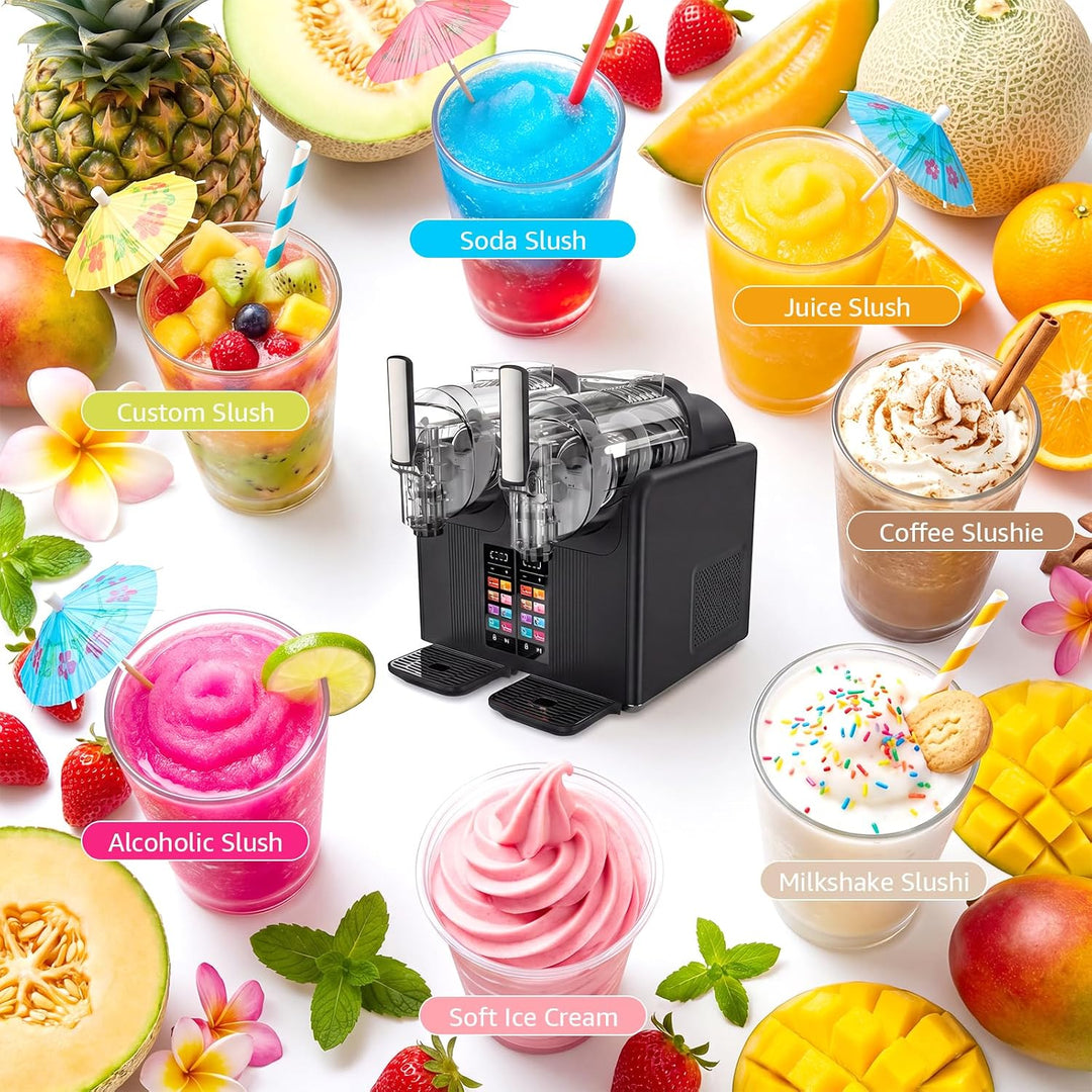 Slush Maschine 2 x 2L Eismaschine Slushie Maschine mit 7 smarten Programmen, Softeismaschine für Zuh