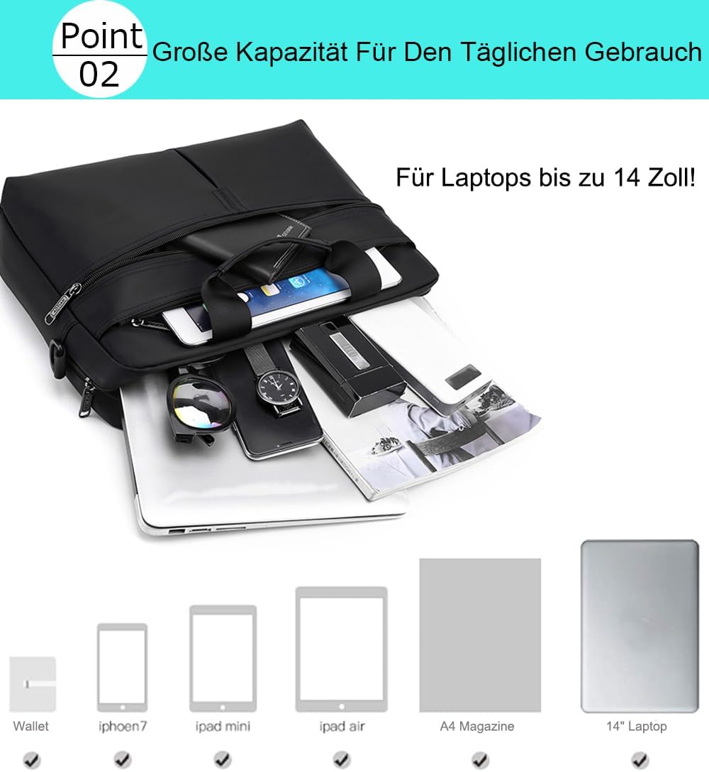 zhongningyifeng Laptoptasche 14 Zoll, Slim Computertasche für Herren Damen, Messenger Umhängetasche,