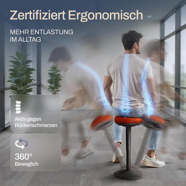Bürohocker ergonomisch [Zertifiziert] 2in1 Sitzhocker & Stehhocker höhenverstellbar | Ergonomischer