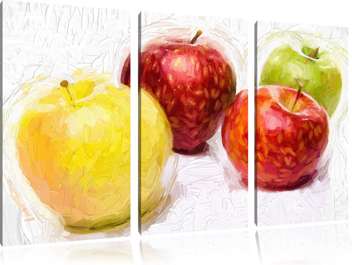Pixxprint Äpfel / 3-Teilig/Gesamtmass 120cm Leinwandbild bespannt auf Holzrahmen/Wandbild Kunstdruck